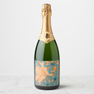 Contemporary Leaf Design in Peach Sparkling Wine Label