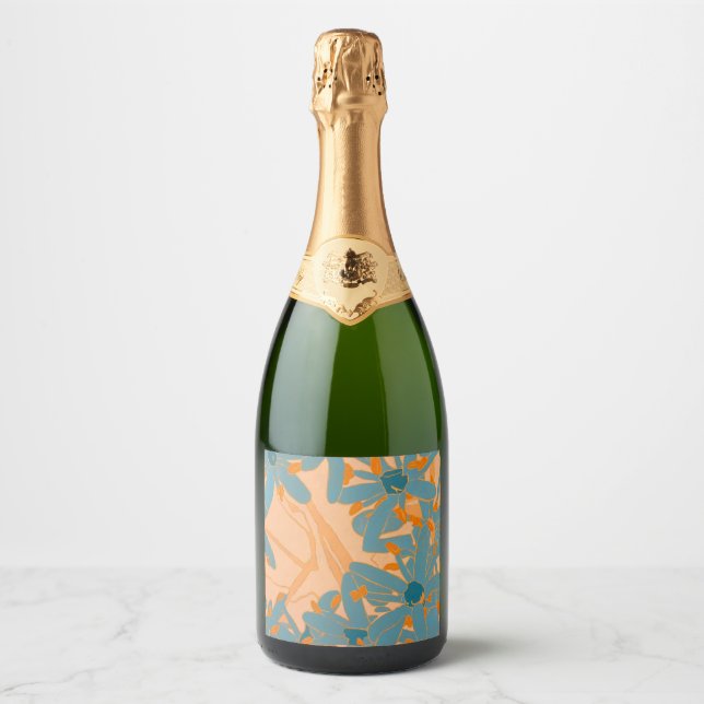 Contemporary Leaf Design in Peach Sparkling Wine Label (Front)