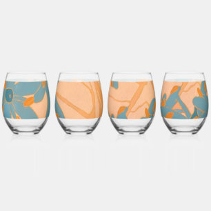 Contemporary Leaf Design in Peach Stemless Wine Glass