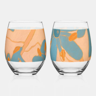 Contemporary Leaf Design in Peach Stemless Wine Glass