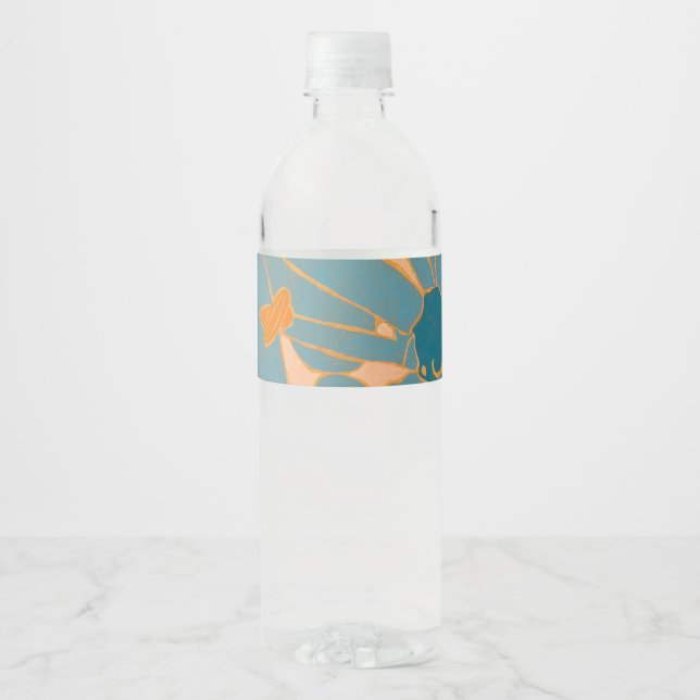 Contemporary Leaf Design in Peach  Water Bottle Label (Front)