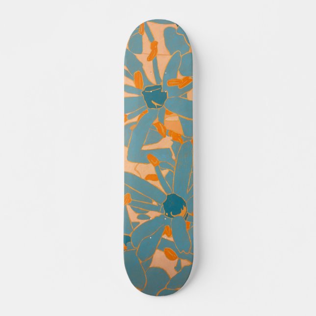 Contemporary Leaf Design Peach Skateboard (Front)