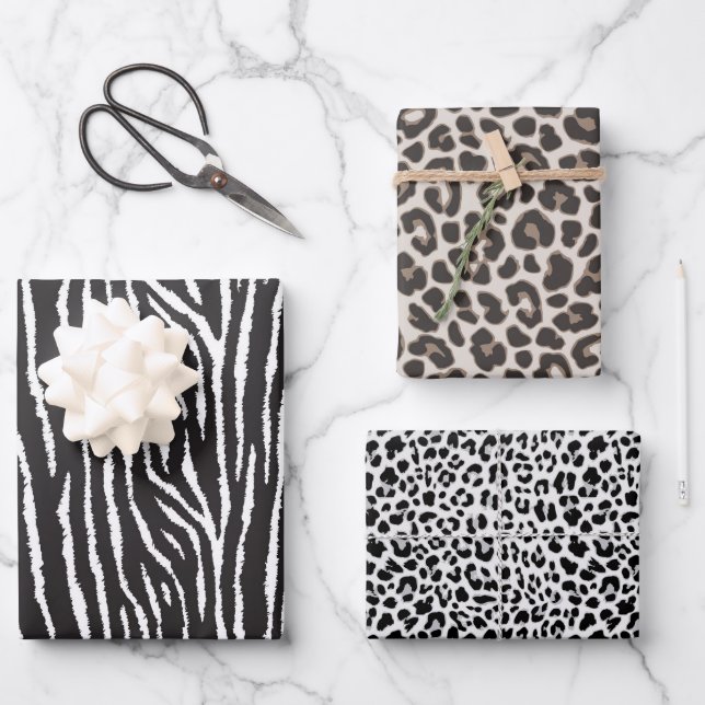 Contemporary Leopard and Zebra  Wrapping Paper Sheet (Front)