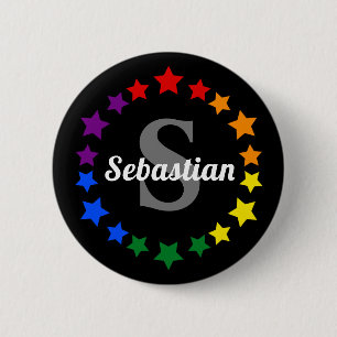 Contemporary LGBT Gay Pride Stars Monogram & Name 6 Cm Round Badge