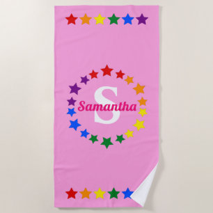 Contemporary LGBT Gay Pride Stars Monogram & Name  Beach Towel