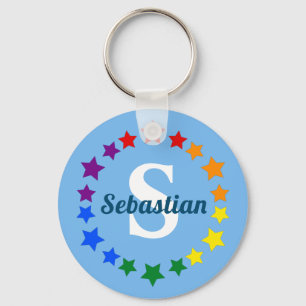 Contemporary LGBT Gay Pride Stars Monogram & Name  Key Ring