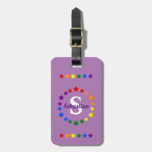 Contemporary LGBT Gay Pride Stars Monogram & Name Luggage Tag
