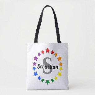 Contemporary LGBT Gay Pride Stars Monogram & Name Tote Bag