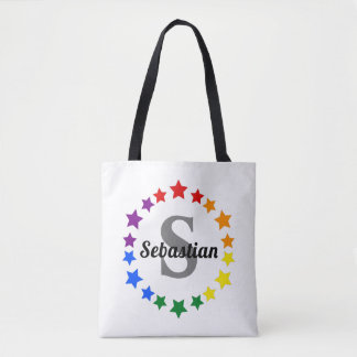Contemporary LGBT Gay Pride Stars Monogram & Name Tote Bag