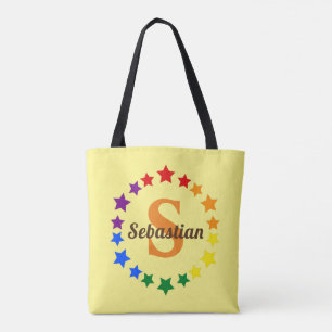 Contemporary LGBT Gay Pride Stars Monogram & Name  Tote Bag