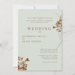 Contemporary Light Sage Warm Foliage Wedding Invitation