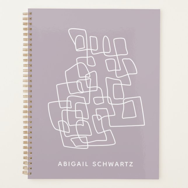 Contemporary Lilac Abstract Line Art Personalised Planner (Front)