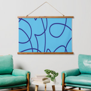 Contemporary Line Art in Blue Hanging Tapestry