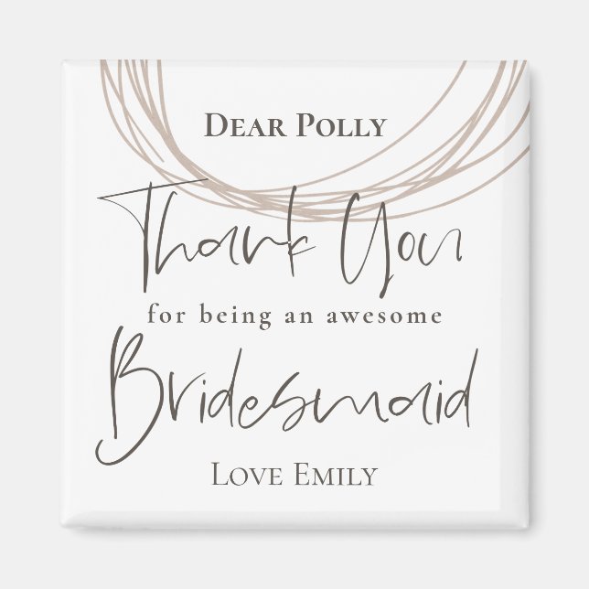 Contemporary Lines Thank You Bridesmaid Gift Magnet (Front)