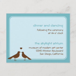 Contemporary love birds blue wedding reception enclosure card