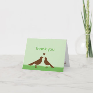 Contemporary love birds green brown thank you card
