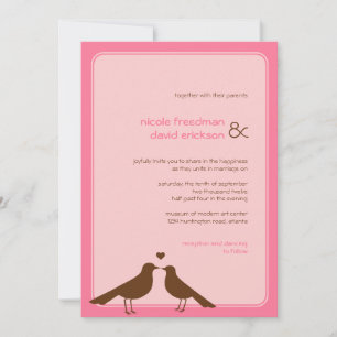 Contemporary love birds pink wedding invitation