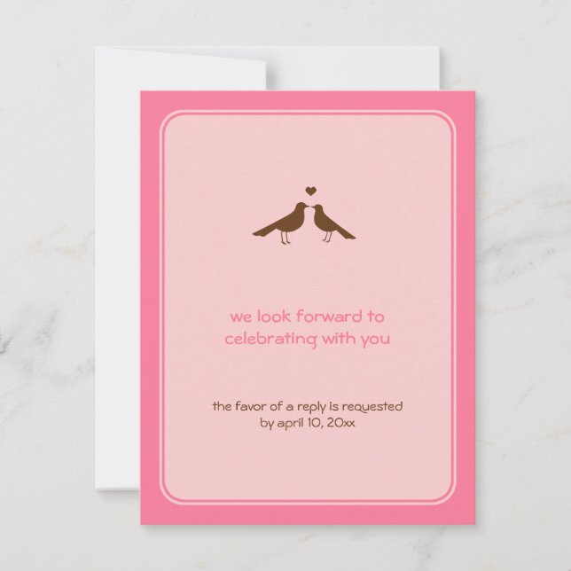Contemporary love birds pink wedding response invitation (Front)