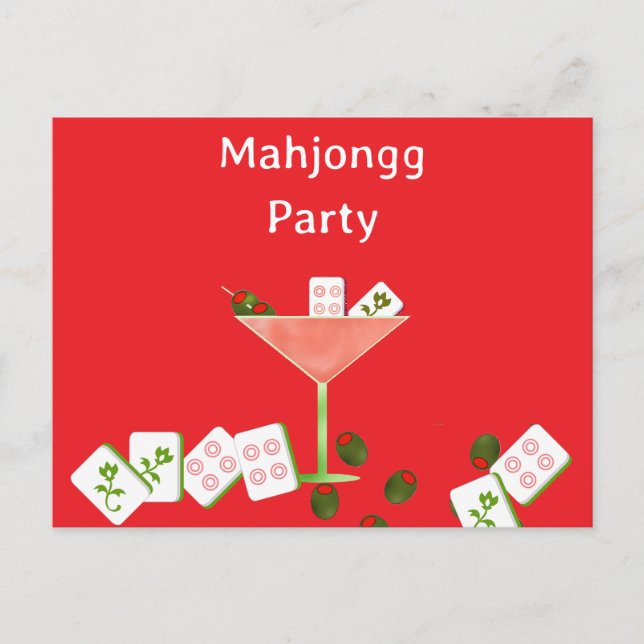 Contemporary Mahjong Party Martini Glass Postcard (Front)