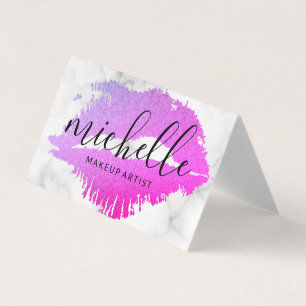 Contemporary Makeup Artist Elegant Kiss Marble Business Card