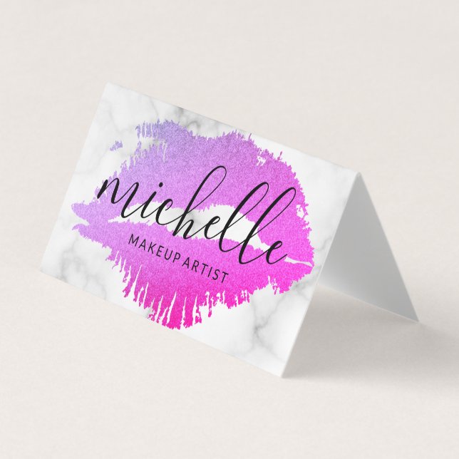 Contemporary Makeup Artist Elegant Kiss Marble Business Card (Front)