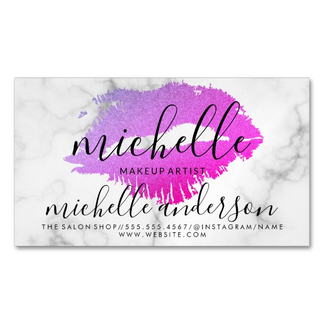 Contemporary Makeup Artist Elegant Kiss Marble Magnetic Business Card (Front)