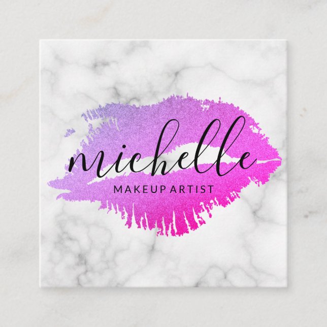 Contemporary Makeup Artist Elegant Kiss Marble Square Business Card (Front)