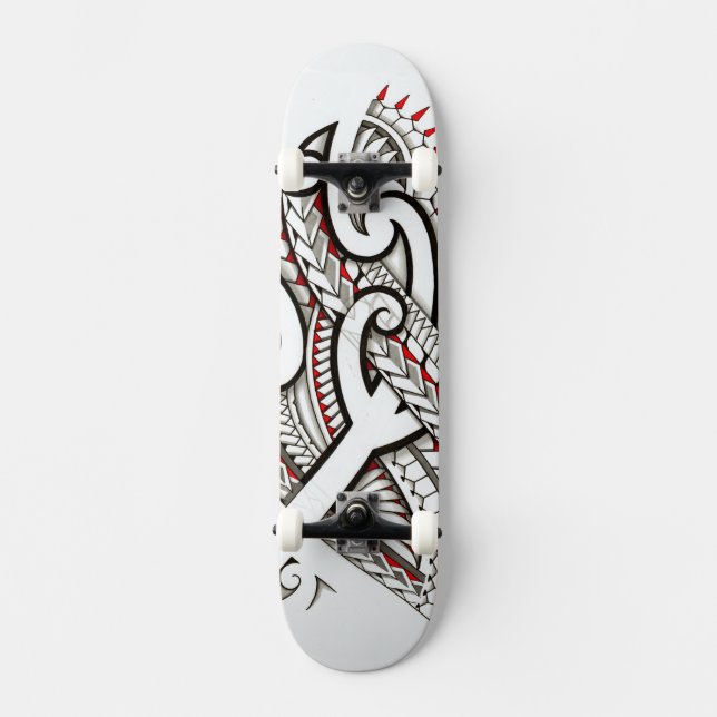 Contemporary Maori tribal design with red accents Skateboard (Front)