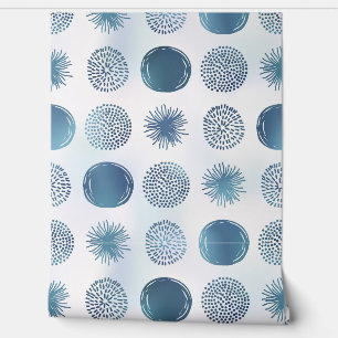 Contemporary Marine Blue Freeform Circles Wallpaper