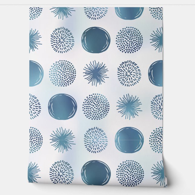Contemporary Marine Blue Freeform Circles Wallpaper (Unrolling)