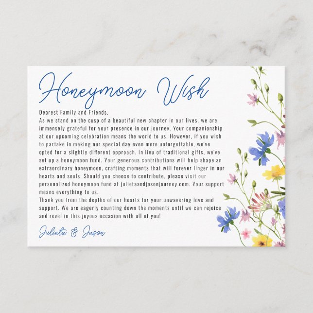 Contemporary Meadow Wildflowers Wishing Well  Enclosure Card (Front)