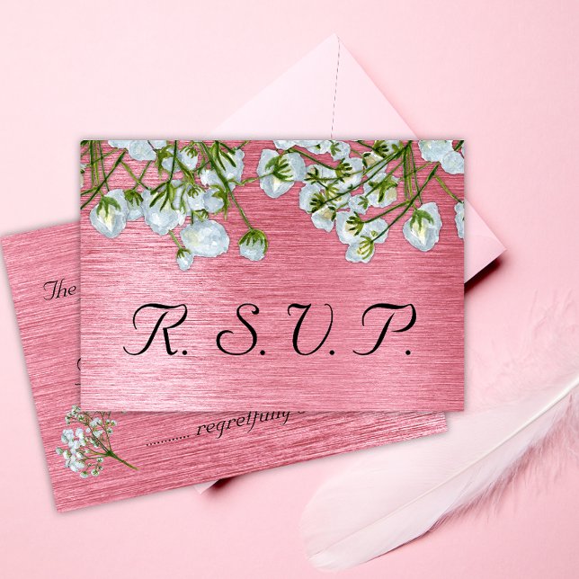 Contemporary Metallic Pink and White Floral RSVP (Creator Uploaded)
