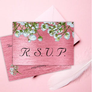 Contemporary Metallic Pink and White Floral RSVP Card