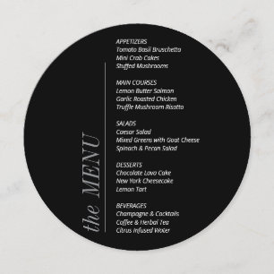 Contemporary Minimalist Black and White Wedding Menu