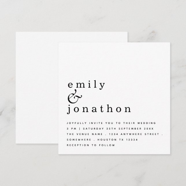 Contemporary Minimalist Black White Wedding Invitation (Front/Back)