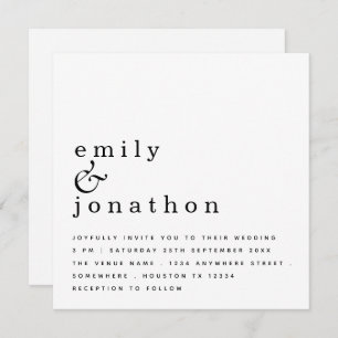 Contemporary Minimalist Black White Wedding Invitation