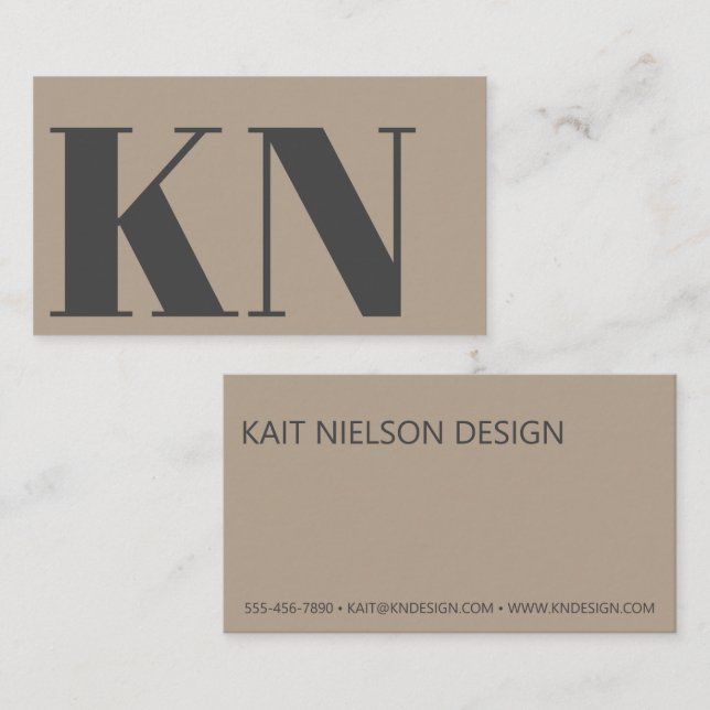 Contemporary Minimalist Bold Monogram Taupe Grey Business Card (Front/Back)
