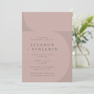 Contemporary Minimalist Colour Block Mauve Wedding Invitation