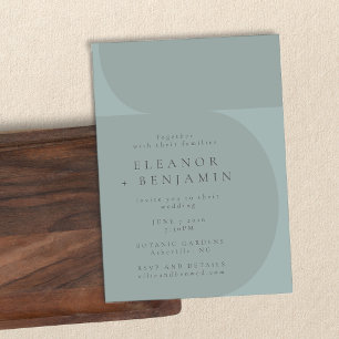 Contemporary Minimalist Colour Block Teal Wedding Invitation