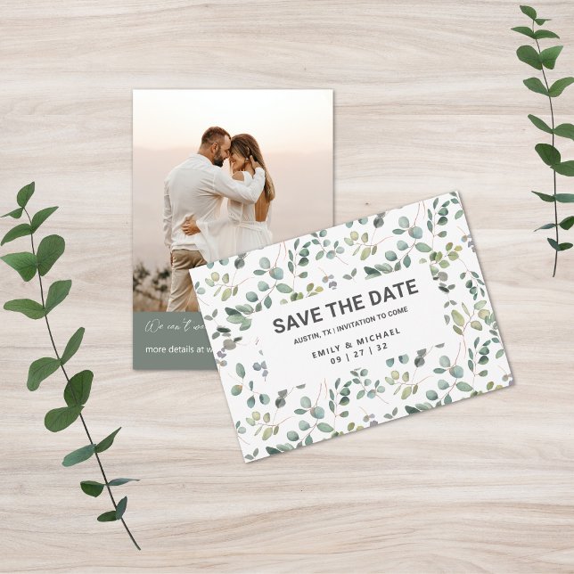 Contemporary Minimalist Eucalyptus Save The Date (Creator Uploaded)