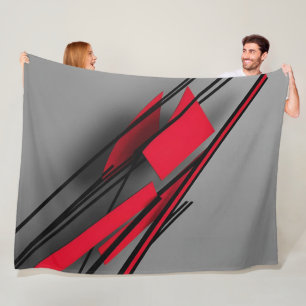 Contemporary Minimalist Red and Black Abstract Fleece Blanket