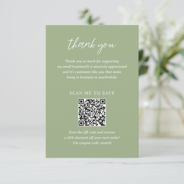 Contemporary Minimalist Sage Green Modern Business Thank You Card (Standing Front)