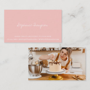 Contemporary Minimalist Script Photo Blush Pink Business Card
