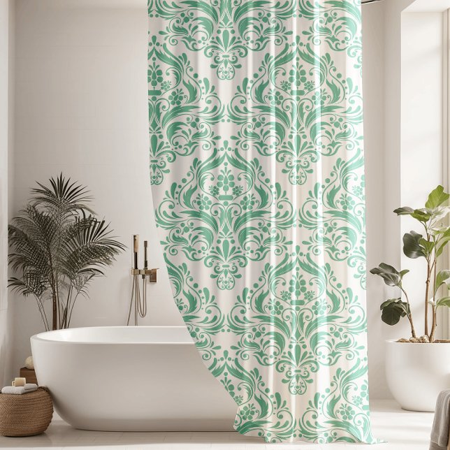 Contemporary Mint Green Damask Pattern Shower Curtain (Creator Uploaded)