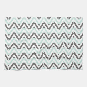 Contemporary Mint Grey White Chevron Striped Tea Towel