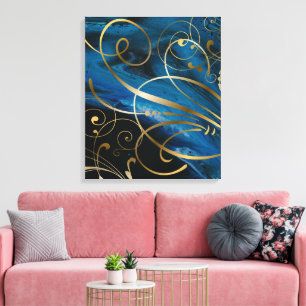 Contemporary Mixed Media Gold Swirls Flourishes Ca Canvas Print