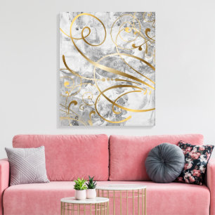 Contemporary Mixed Media Gold Swirls Flourishes Canvas Print