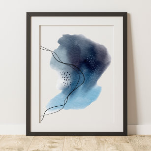 Contemporary Modern Abstract Art Blue Black  Poster