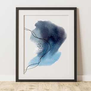 Contemporary Modern Abstract Art Blue Black Poster