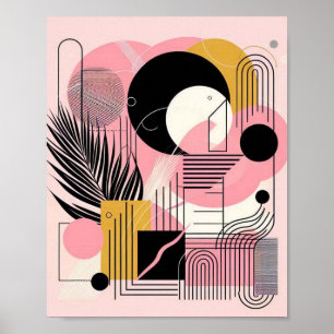 Contemporary Modern Abstract Pink Yellow Black Poster
